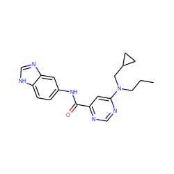 CCCN(CC1CC1)c1cc(C(=O)Nc2ccc3[nH]cnc3c2)ncn1 ZINC000141142498