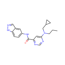 CCCN(CC1CC1)c1cc(C(=O)Nc2ccc3[nH]ncc3c2)ncn1 ZINC000049792744