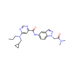 CCCN(CC1CC1)c1cc(C(=O)Nc2ccc3c(cnn3CC(=O)N(C)C)c2)ncn1 ZINC000143928360