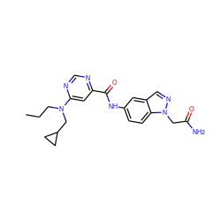 CCCN(CC1CC1)c1cc(C(=O)Nc2ccc3c(cnn3CC(N)=O)c2)ncn1 ZINC000144710393