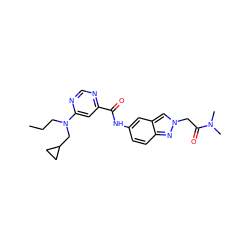 CCCN(CC1CC1)c1cc(C(=O)Nc2ccc3nn(CC(=O)N(C)C)cc3c2)ncn1 ZINC000167148370