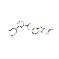 CCCN(CC1CC1)c1cc(C(=O)Nc2ccc3nn(CC(=O)O)cc3c2)ncn1 ZINC000166949957