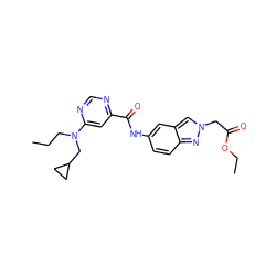 CCCN(CC1CC1)c1cc(C(=O)Nc2ccc3nn(CC(=O)OCC)cc3c2)ncn1 ZINC000202745360