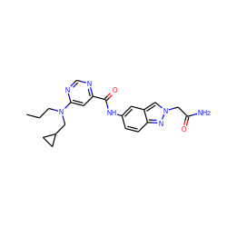 CCCN(CC1CC1)c1cc(C(=O)Nc2ccc3nn(CC(N)=O)cc3c2)ncn1 ZINC000144417267