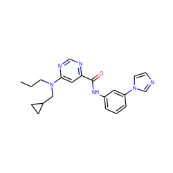 CCCN(CC1CC1)c1cc(C(=O)Nc2cccc(-n3ccnc3)c2)ncn1 ZINC000219608058