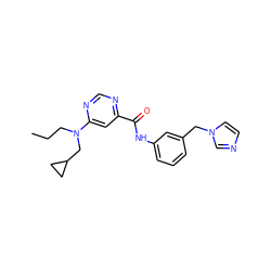 CCCN(CC1CC1)c1cc(C(=O)Nc2cccc(Cn3ccnc3)c2)ncn1 ZINC000144960590