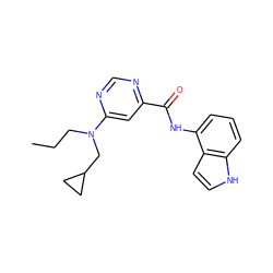 CCCN(CC1CC1)c1cc(C(=O)Nc2cccc3[nH]ccc23)ncn1 ZINC000143967521