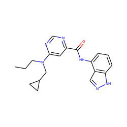 CCCN(CC1CC1)c1cc(C(=O)Nc2cccc3[nH]ncc23)ncn1 ZINC000143422846