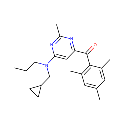 CCCN(CC1CC1)c1cc(C(=O)c2c(C)cc(C)cc2C)nc(C)n1 ZINC000028368408