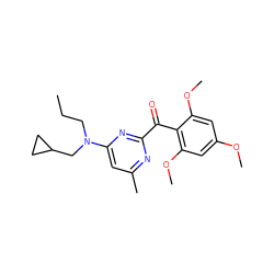 CCCN(CC1CC1)c1cc(C)nc(C(=O)c2c(OC)cc(OC)cc2OC)n1 ZINC000028364159