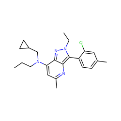 CCCN(CC1CC1)c1cc(C)nc2c(-c3ccc(C)cc3Cl)n(CC)nc12 ZINC000013553410