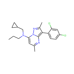 CCCN(CC1CC1)c1cc(C)nc2c(-c3ccc(Cl)cc3Cl)c(C)nn12 ZINC000013583102