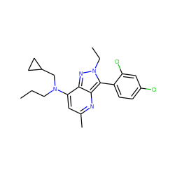 CCCN(CC1CC1)c1cc(C)nc2c(-c3ccc(Cl)cc3Cl)n(CC)nc12 ZINC000013553401