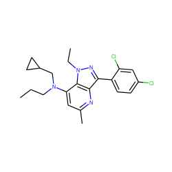 CCCN(CC1CC1)c1cc(C)nc2c(-c3ccc(Cl)cc3Cl)nn(CC)c12 ZINC000013553393