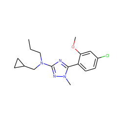 CCCN(CC1CC1)c1nc(-c2ccc(Cl)cc2OC)n(C)n1 ZINC000013610634