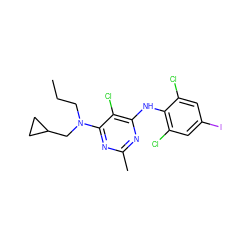 CCCN(CC1CC1)c1nc(C)nc(Nc2c(Cl)cc(I)cc2Cl)c1Cl ZINC000001549790