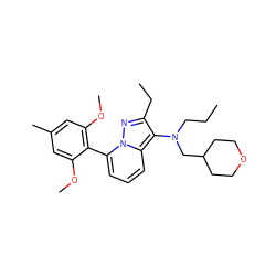 CCCN(CC1CCOCC1)c1c(CC)nn2c(-c3c(OC)cc(C)cc3OC)cccc12 ZINC000084740190