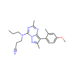 CCCN(CCC#N)c1nc(C)nc2c(-c3ccc(OC)cc3C)c(C)nn12 ZINC000040407430