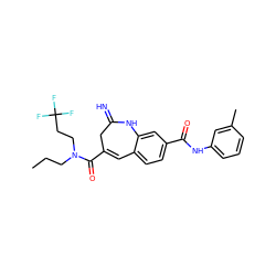 CCCN(CCC(F)(F)F)C(=O)C1=Cc2ccc(C(=O)Nc3cccc(C)c3)cc2NC(=N)C1 ZINC001772651872