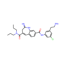 CCCN(CCC)C(=O)C1=Cc2ccc(C(=O)Nc3cc(Cl)cc(CCN)c3)cc2NC(=N)C1 ZINC001772639289