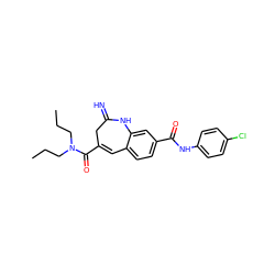 CCCN(CCC)C(=O)C1=Cc2ccc(C(=O)Nc3ccc(Cl)cc3)cc2NC(=N)C1 ZINC001772576387