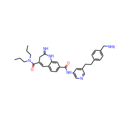 CCCN(CCC)C(=O)C1=Cc2ccc(C(=O)Nc3cncc(CCc4ccc(CN)cc4)c3)cc2NC(=N)C1 ZINC001772607060