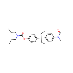 CCCN(CCC)C(=O)Oc1ccc(C(CC)(CC)c2ccc(N(C)C(C)=O)cc2)cc1 ZINC000028950164