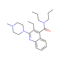 CCCN(CCC)C(=O)c1c(CC)c(N2CCN(C)CC2)nc2ccccc12 ZINC000013644331