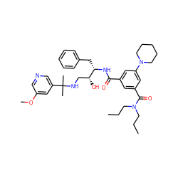 CCCN(CCC)C(=O)c1cc(C(=O)N[C@@H](Cc2ccccc2)[C@H](O)CNC(C)(C)c2cncc(OC)c2)cc(N2CCCCC2)c1 ZINC000169342042