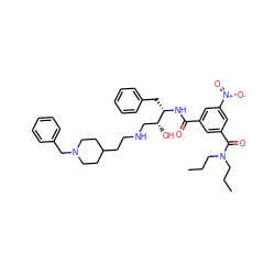 CCCN(CCC)C(=O)c1cc(C(=O)N[C@@H](Cc2ccccc2)[C@H](O)CNCCC2CCN(Cc3ccccc3)CC2)cc([N+](=O)[O-])c1 ZINC000049841310