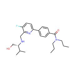 CCCN(CCC)C(=O)c1ccc(-c2ccc(F)c(CN[C@@H](CO)C(C)C)n2)cc1 ZINC000204410314