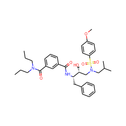 CCCN(CCC)C(=O)c1cccc(C(=O)N[C@@H](Cc2ccccc2)[C@H](O)CN(CC(C)C)S(=O)(=O)c2ccc(OC)cc2)c1 ZINC000143951262