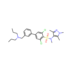 CCCN(CCC)Cc1cccc(-c2cc(Cl)c(S(=O)(=O)N(C)c3c(C)nn(C)c3C)c(Cl)c2)c1 ZINC000199939303