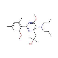 CCCN(CCC)c1c(CC(C)(C)O)nc(-c2c(C)cc(C)cc2OC)nc1OC ZINC000040430406