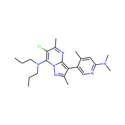 CCCN(CCC)c1c(Cl)c(C)nc2c(-c3cnc(N(C)C)cc3C)c(C)nn12 ZINC000013583126