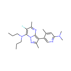 CCCN(CCC)c1c(F)c(C)nc2c(-c3cnc(N(C)C)cc3C)c(C)nn12 ZINC000013583124