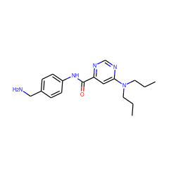 CCCN(CCC)c1cc(C(=O)Nc2ccc(CN)cc2)ncn1 ZINC000144743825