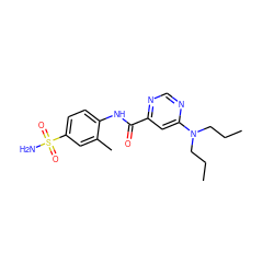 CCCN(CCC)c1cc(C(=O)Nc2ccc(S(N)(=O)=O)cc2C)ncn1 ZINC000049525591