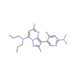 CCCN(CCC)c1cc(C)nc2c(-c3cnc(N(C)C)cc3C)c(C)nn12 ZINC000000602283