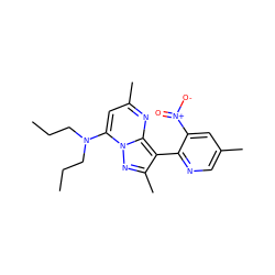 CCCN(CCC)c1cc(C)nc2c(-c3ncc(C)cc3[N+](=O)[O-])c(C)nn12 ZINC000028365886