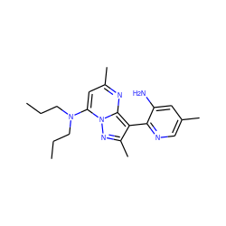 CCCN(CCC)c1cc(C)nc2c(-c3ncc(C)cc3N)c(C)nn12 ZINC000028365356