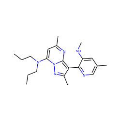 CCCN(CCC)c1cc(C)nc2c(-c3ncc(C)cc3NC)c(C)nn12 ZINC000028365395