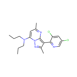 CCCN(CCC)c1cc(C)nc2c(-c3ncc(Cl)cc3Cl)c(C)nn12 ZINC000028368312