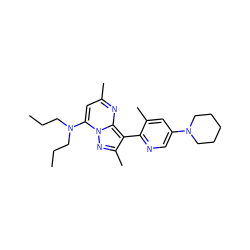 CCCN(CCC)c1cc(C)nc2c(-c3ncc(N4CCCCC4)cc3C)c(C)nn12 ZINC000028345458