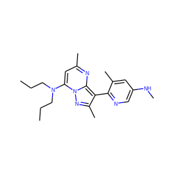 CCCN(CCC)c1cc(C)nc2c(-c3ncc(NC)cc3C)c(C)nn12 ZINC000028364872