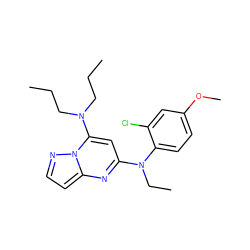 CCCN(CCC)c1cc(N(CC)c2ccc(OC)cc2Cl)nc2ccnn12 ZINC000072114838