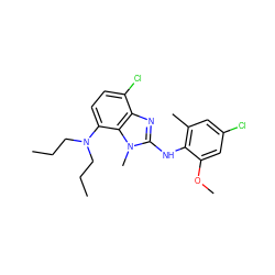 CCCN(CCC)c1ccc(Cl)c2nc(Nc3c(C)cc(Cl)cc3OC)n(C)c12 ZINC000207285355