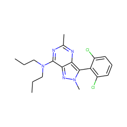 CCCN(CCC)c1nc(C)nc2c(-c3c(Cl)cccc3Cl)n(C)nc12 ZINC000013445078