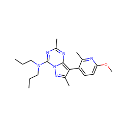 CCCN(CCC)c1nc(C)nc2c(-c3ccc(OC)nc3C)c(C)nn12 ZINC000040914735