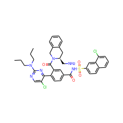 CCCN(CCC)c1ncc(Cl)c(-c2ccc(C(=O)NS(=O)(=O)c3ccc4cccc(Cl)c4c3)cc2C(=O)N2Cc3ccccc3C[C@H]2CN)n1 ZINC000095551514